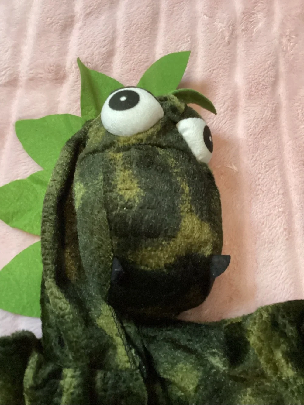 Kids Green Dino Costume with Yellow Belly - Plush Hooded One-Piece